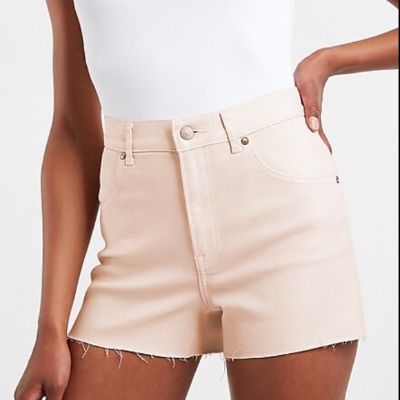 Express Super High Waisted Coated Mom Shorts - Pale Pink - Size 4 - Picture 2 of 6